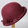 Autumn and winter new woolen hat female elegance flower temperament small edge top hat outdoor travel versatile thermal basin hat