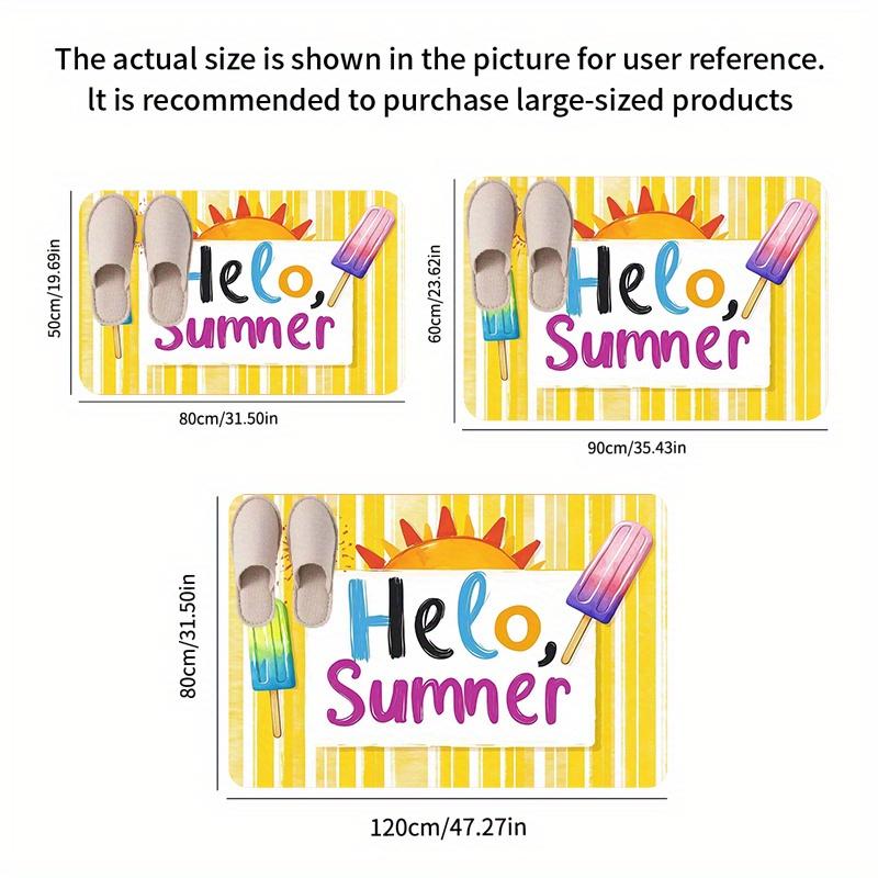 1pc Summer Vibes Non-Slip Kitchen Mat - "Hello Summer" Design with Popsicles & Sunflower, Durable Flannel Sponge Floor Mat, Perf