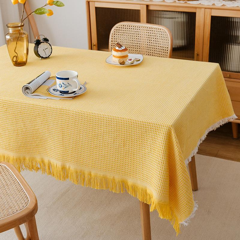 French Linen Cotton Solid Color Lace Tablecloth, High-end Rectangular Table Cover for Dining Table and Coffee Table