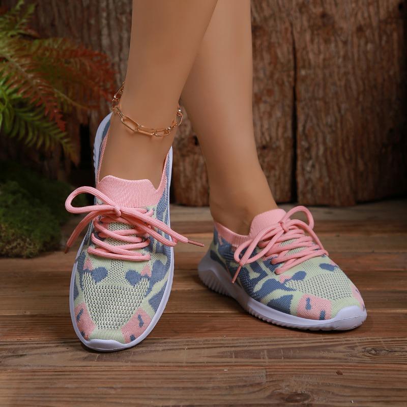 Fashion European American Casual Women's Shoes 2024 Autumn New Breathable Mesh Fabric Color Blocked Wear-resistant Casual Sports Shoes