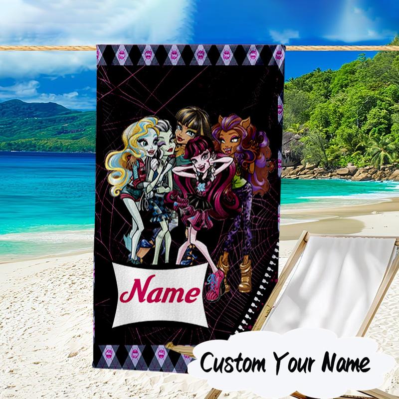 Custom Name Monster High Winter Fantasy Microfiber Beach Towel Super Soft & Absorbent for Bath, Beach, Travel Bath Time Accessory, Fan Gifts