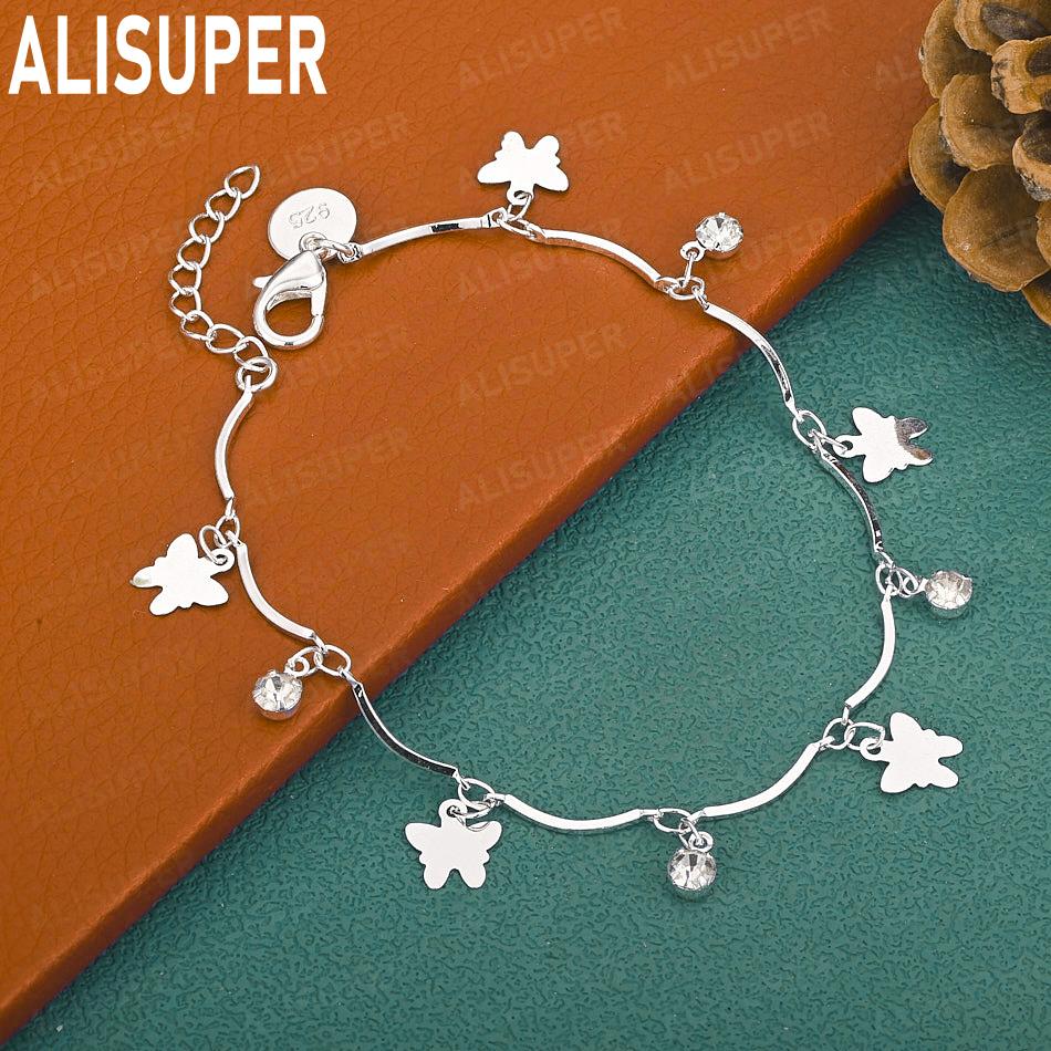Exquisite 925 Sterling Silver AAA Zircon Butterfly Bracelet - Fashionable Gift Jewelry 20cm