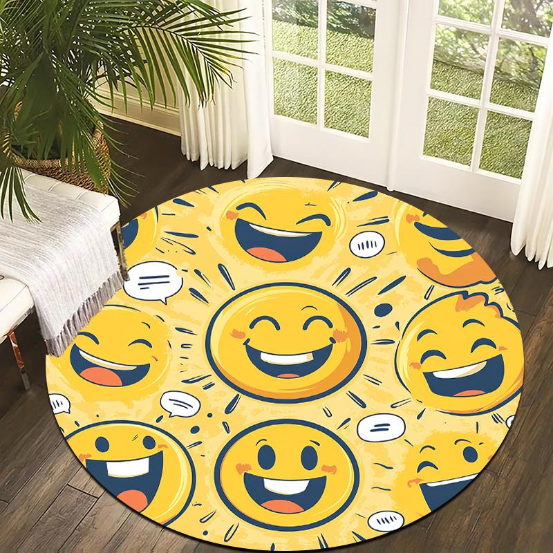 Cute style of emoticons Flannel-printed round floor mats are slip-resistant Suitable living room bedroom terrace garden carpets