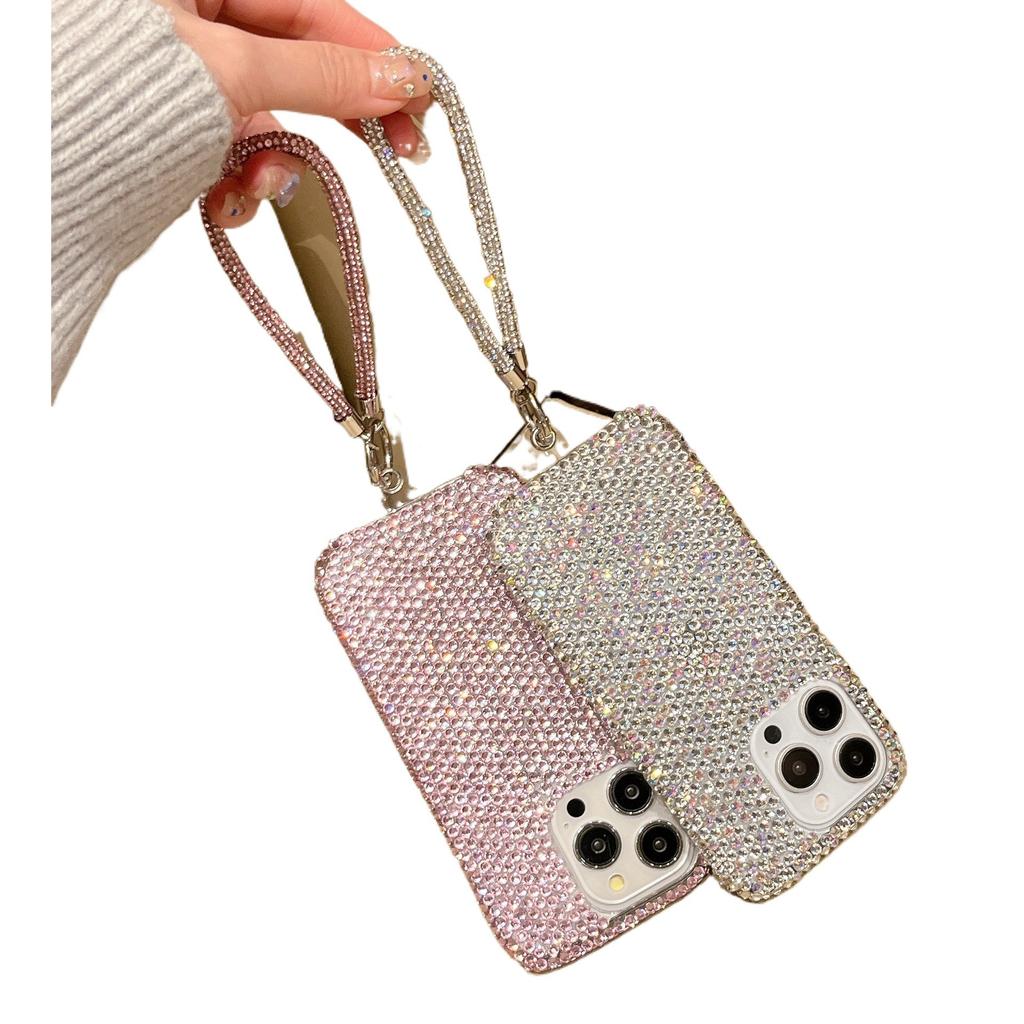 Applicable To Apple 16promax Mobile Phone Case Full Diamond All-inclusive iPhone15/14/13 Lanyard Anti-drop Protective Case