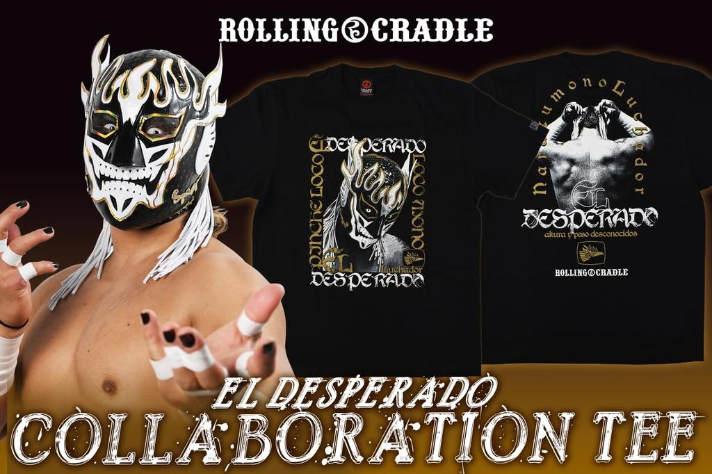 New Japan Pro-Wrestling El Desperado x ROLLING CRADLE Collaboration T-Shirt 2025 Black x White XXL 6608103865