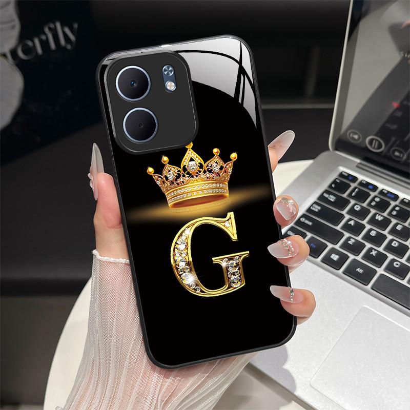 For OPPO A5X 4G 5G CPH2725 Case Fashion Letters Design Hard Tempered Glass Back Covers For OppoA5X A 5X Shockproof Phone Shell