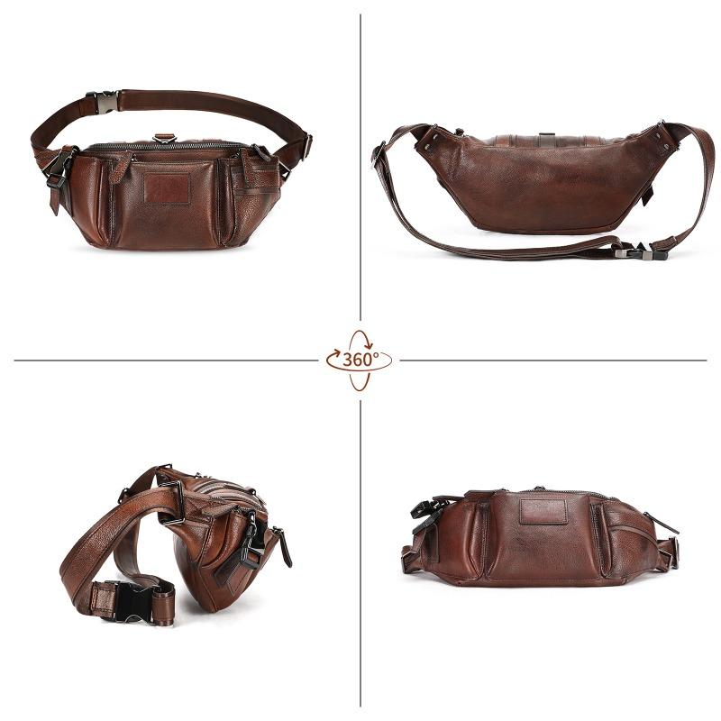 Vera Pelle Borsa da Petto da Uomo Retro Marsupio Monospalla a Tracolla Marsupio da Uomo in Pelle Bovina