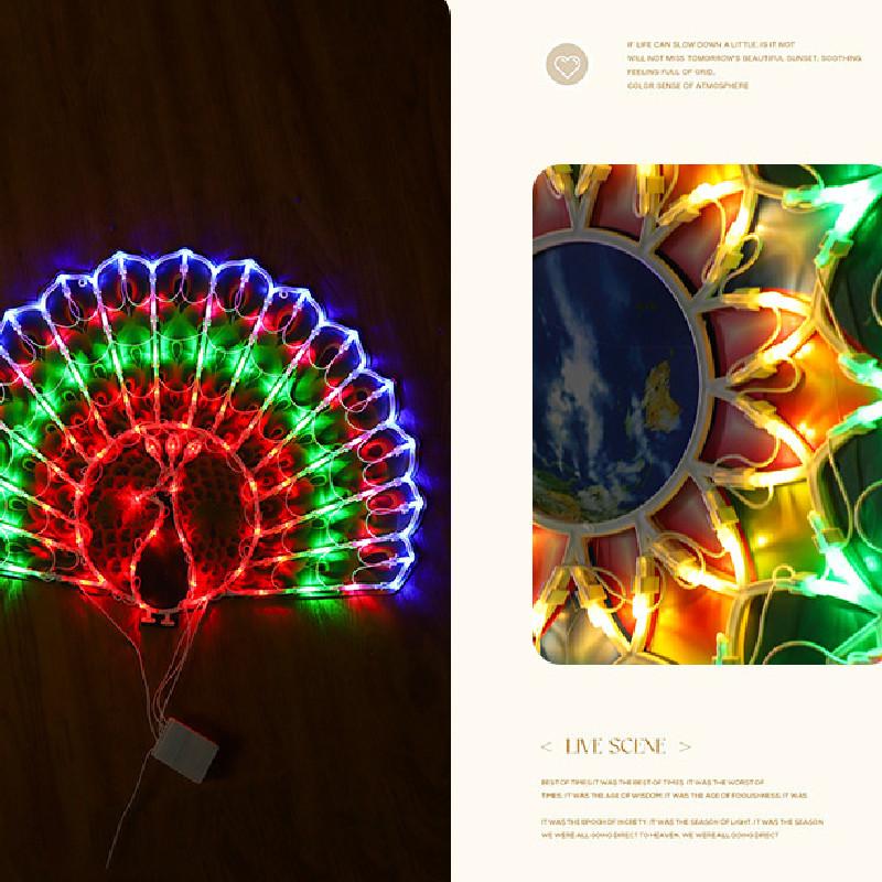 Sunflower Star Peacock Heart Shape Led Lantern String Lights With Colorful Decorative Shapes For Holiday Party Decor