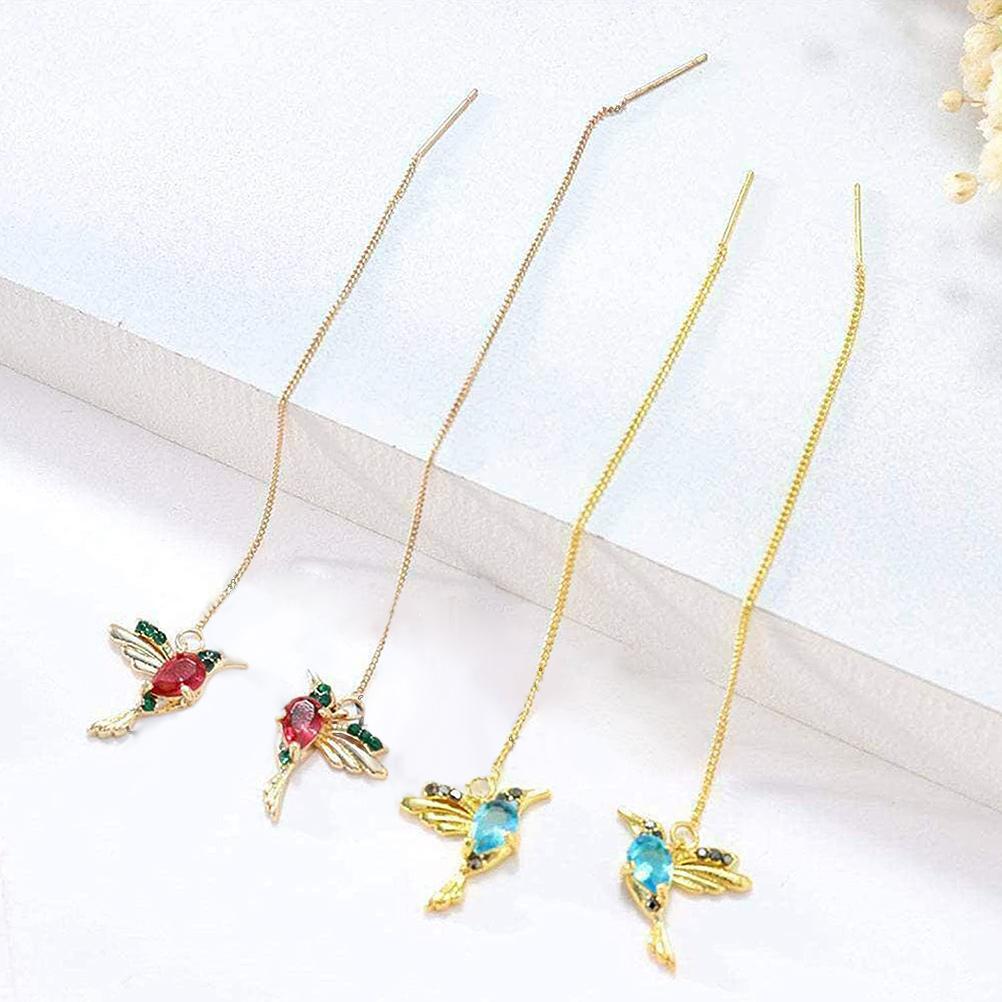 Hummingbird Rhinestone Drop Earrings Fashionable Wing Spreading Earrings Hummingbird Long Pendant Earchain Jewelry for