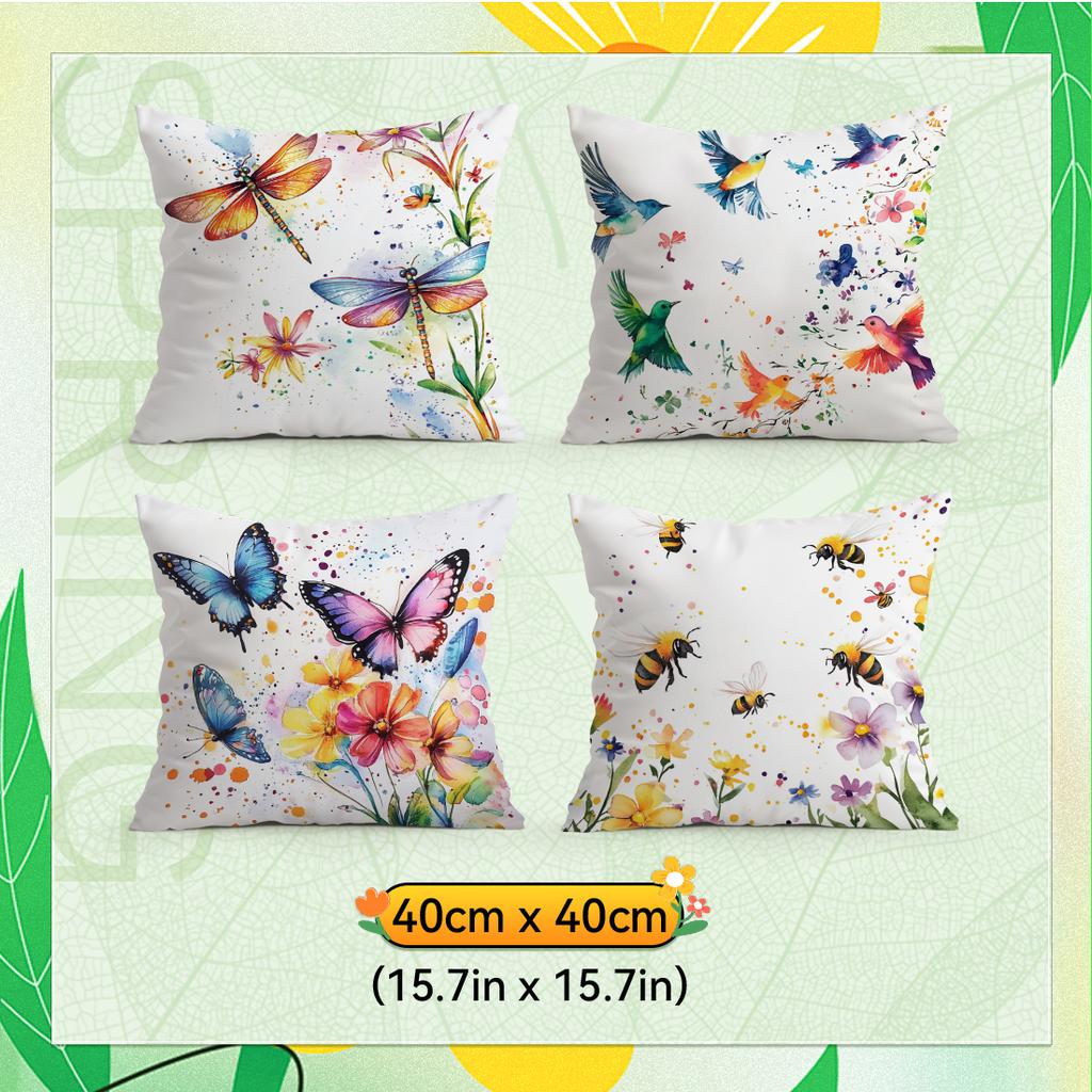 Spring Animal Watercolor Painting Cushions Pillowcase Polyester Cushion Cover Throw Pillow Pillowcover Home Car Sofa Decor