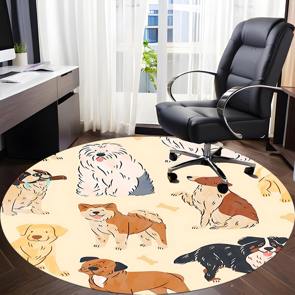 1PC Dogs Pets Office Round Area Rug, Mat Suitable ForOffice, Under Office Chairs Bedroom Living Room Home Decor, Room Deco