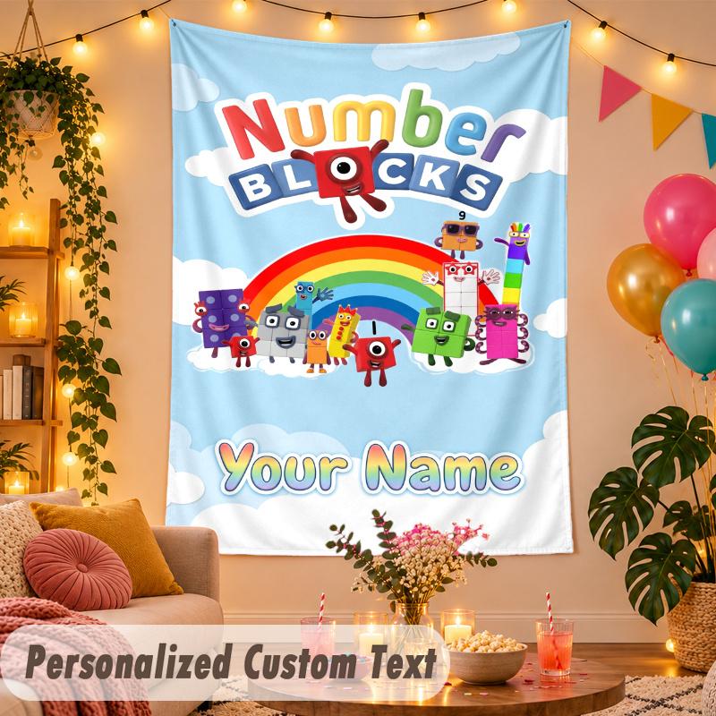 Arazzo da Parete Personalizzato Numberblocks Testo con Nome Personalizzato Poliestere Decorazione da Appendere Casa Stanza