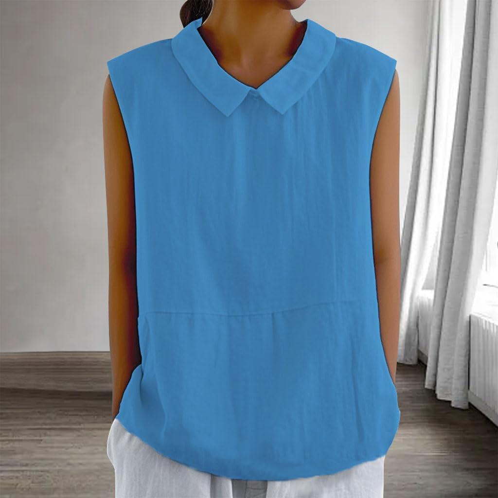 Women's Fashion Solid Color Collar Sleeveless Pullover Shirt Top
