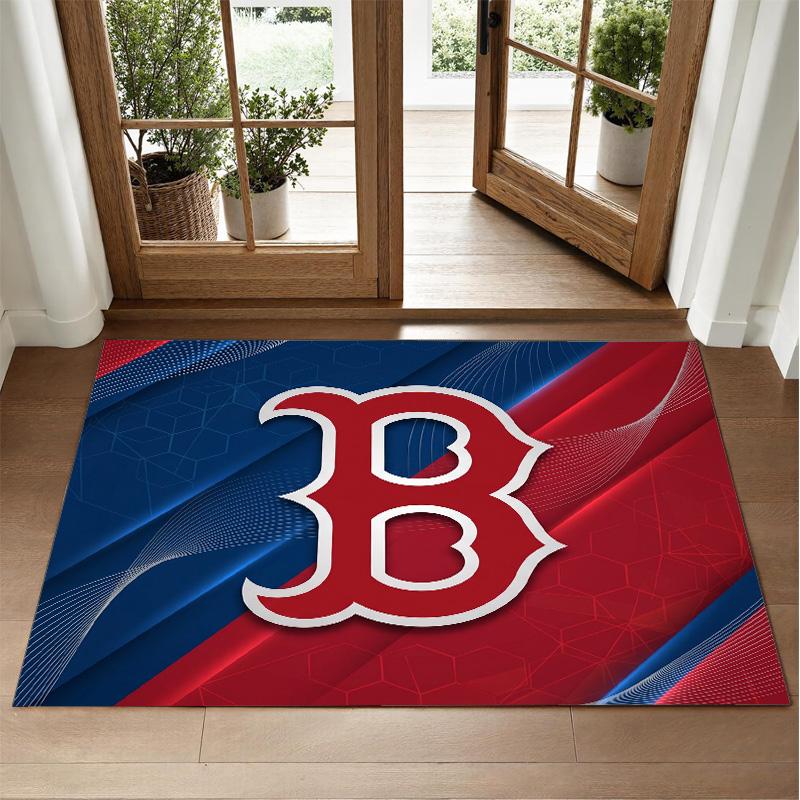 Boston Red Sox Design Crystal Velvet Rug Soft Decorative Mat for Bedroom Entrance