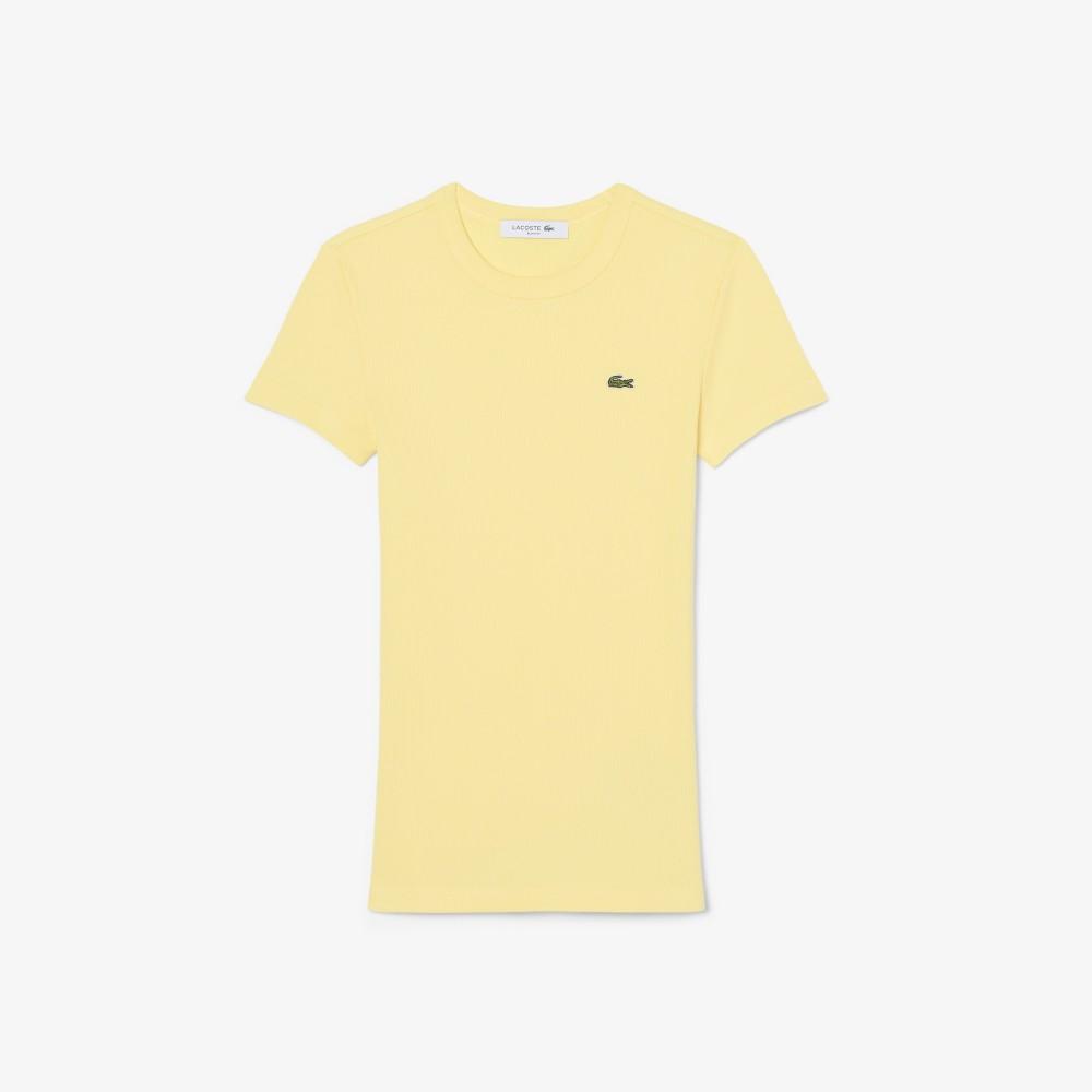 [Lacoste] Women's Slim Fit Ribbed Short-Sleeve T-shirt TF5538-56G107