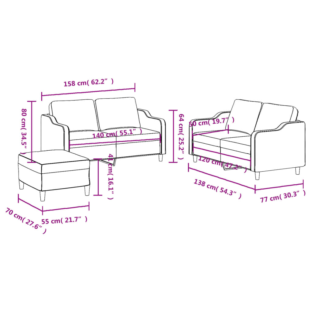 3 Piece Sofa Set with Cushions Taupe Fabric