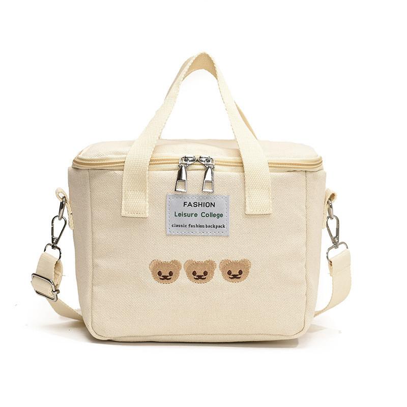 Embroidered Teddy Bear Double Zipper Messenger Bag Simple Square Shoulder Bags