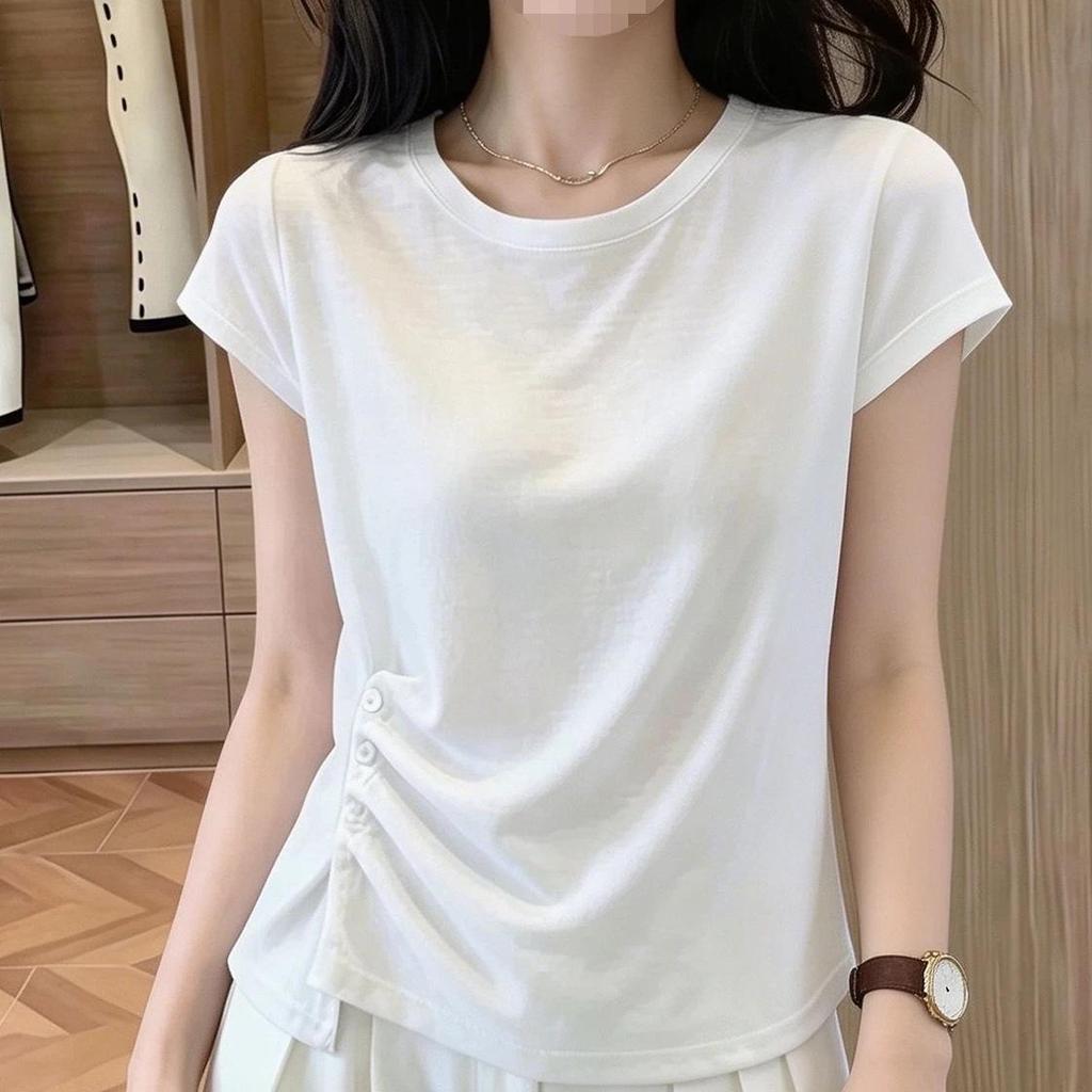 Women's Irregular Slimming Short-Sleeve Knit Top - Casual, Trendy & Versatile