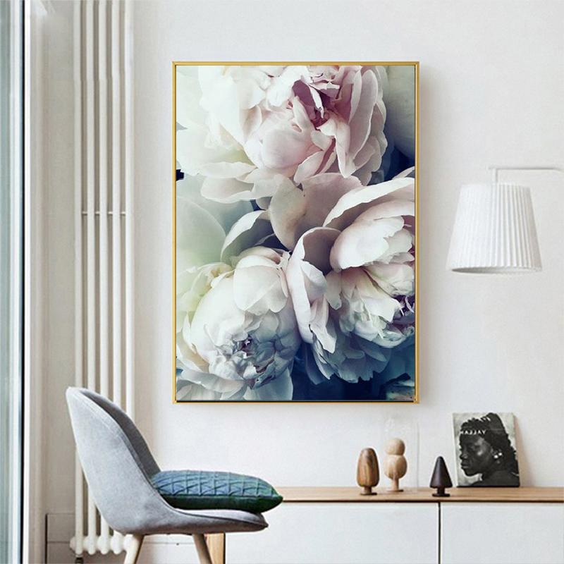Nordic Elegant Bloom Peony Flower Oil on Canvas Karting on the Wall Art Posteri and Prints Wall Art Picture Home Decoration
