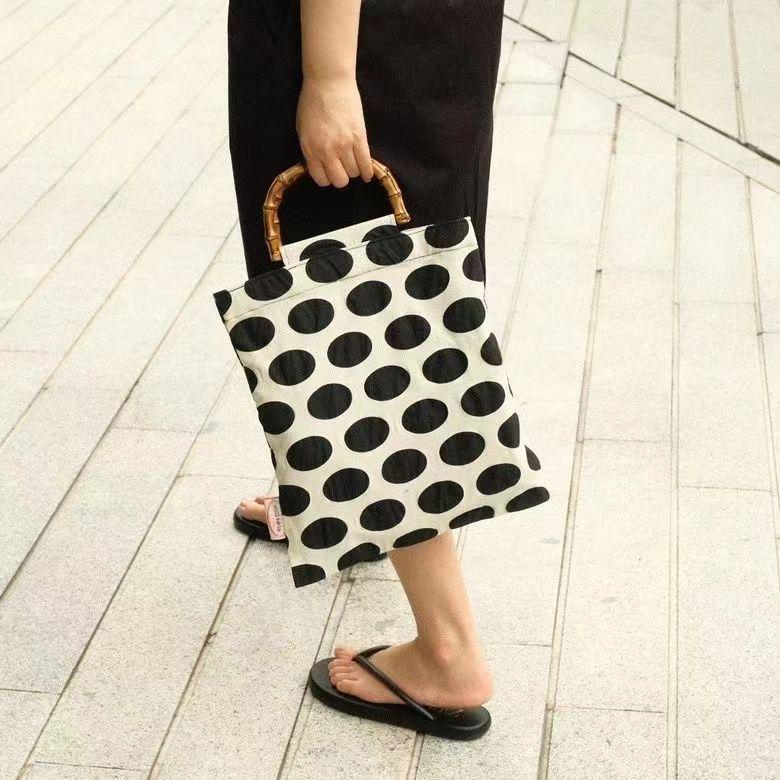 Black & Beige Polka Dot Retro Bamboo Handbag with Double Layers