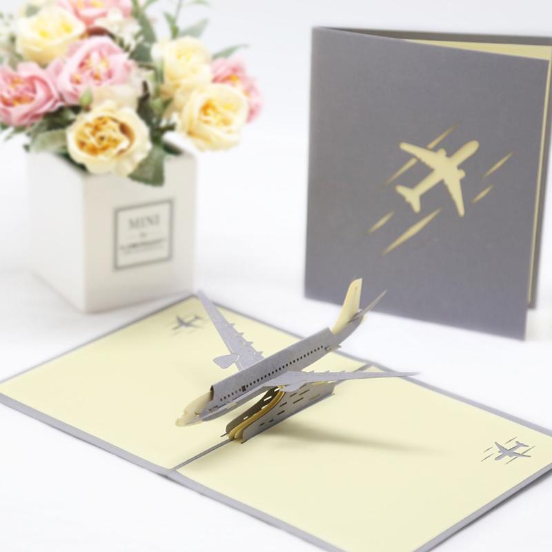 1PC 3D Foldable Airplane Greeting Card Paper Carving Cards Model Decorations Festival Gathering Supply Tourist Birthday Gift ZYF
