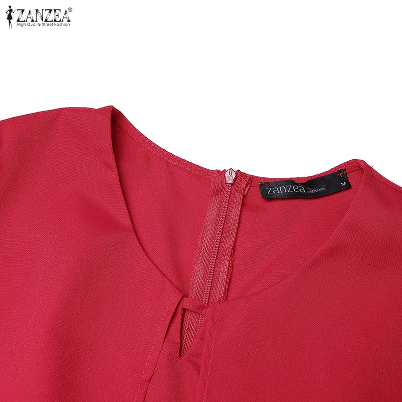 ZANZEA Damen Lässiges Rundhals-Kurzarm Elegantes A-Linien-Kleid