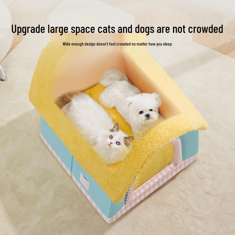 Cozy Winter Enclosed Pet Nest for Small Dogs & Cats - Removable & Washable, Four Seasons Use