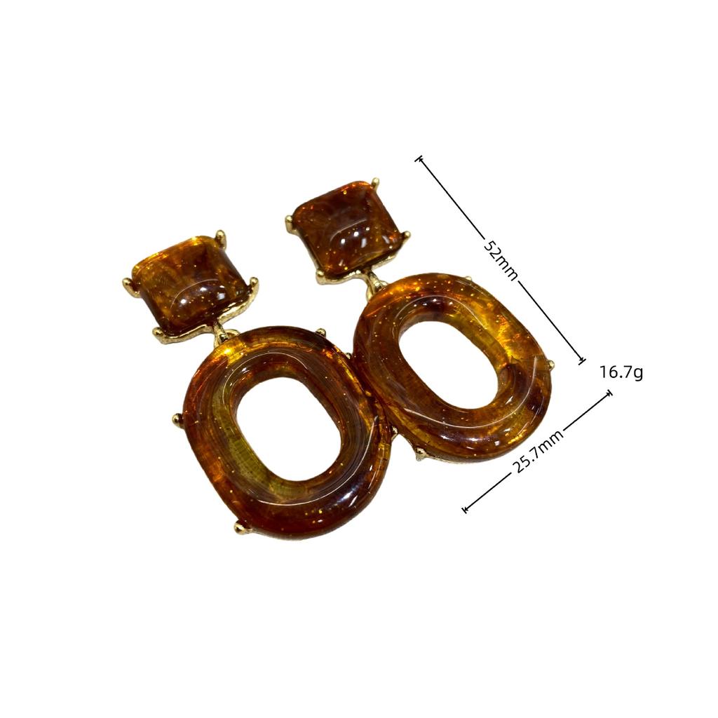 Accessories, Vintage Fashion Simple Amber Resin Earrings, Geometric Oval Pendant Stud Earrings