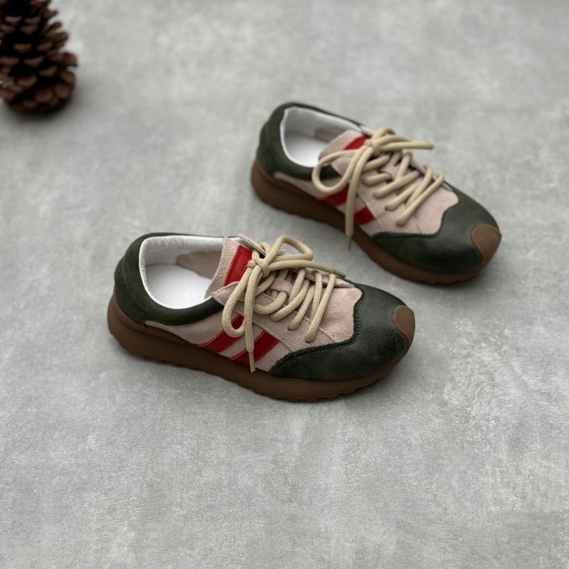 

Johnature ретро кроссовки из натуральной кожи ручной работы разноцветные спортивные туфли на шнуровке из мягкой воловьей кожи женская обувь 35 зелёный