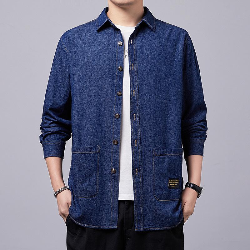 Podzimní japonská retro bunda Džínová košile Pánská dlouhý rukáv Volná ležérní košile bunda z čisté bavlny