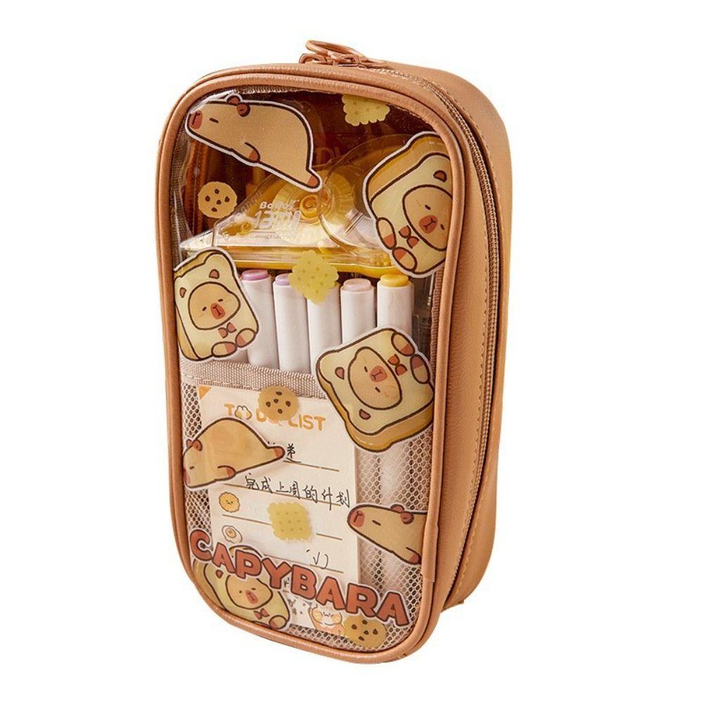 

Прозрачная сумка-карандаш с капибарой на молнии, коробка для канцелярских принадлежностей, косметичка, сумка для ручек Capibala, студенческая сумка