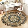 1Pcs Stone Round Rug Non-Slip Machine Washable Floor Mat 2D Flat Vintage Floral Area Rug for Living Room Bedroom Decor