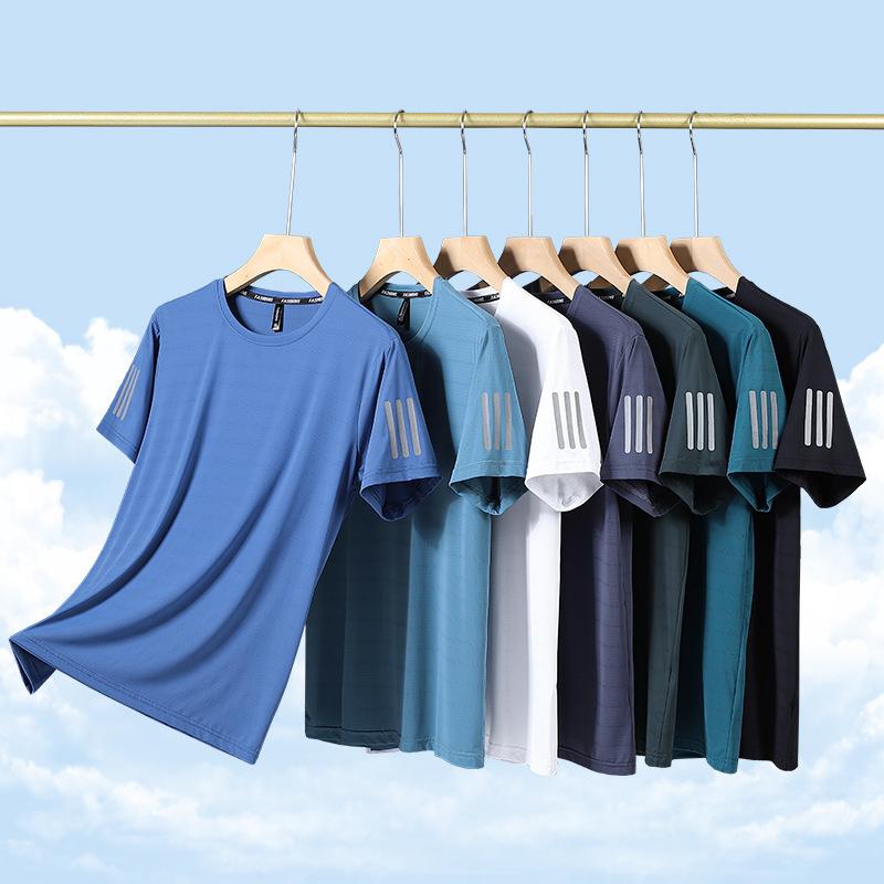 Men's Ice Silk Short-sleeved T-shirt Summer Quick-drying Clothes Men's Shirt Summer Sports Plus Size T-shirt Men