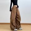 Pantalon Parachute Américain Rétro Taille Haute pour Femme 2025 - Coupe Ample, Jambe Large, Style Cargo à Séchage Rapide