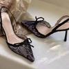 Women's High Heel Sandals Leopard Print Lace Pointed Toe   Bow Heels Women Dress Summer Sexy Designer Style Zapatillas De Mujer