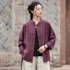 Johnature Women Vintage Stand Shirts Solid Color Long Sleeve Tops Spring Button Pockets Loose Women Shirts
