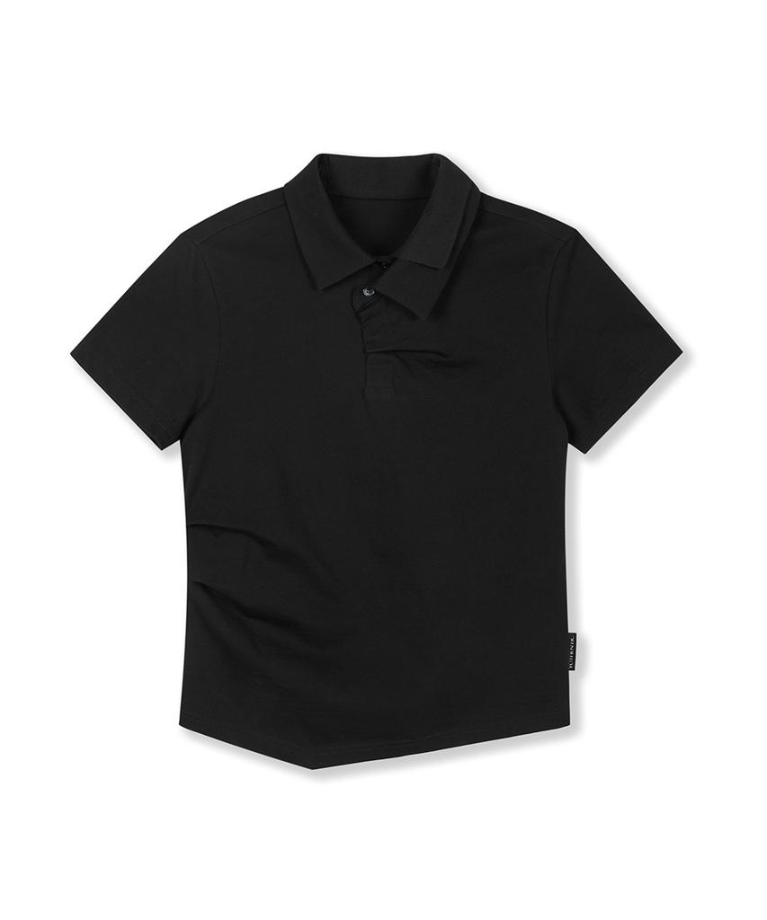 Yusentig Double Collar Slim Asymmetrical Collar T-Shirt Black Aw5Me43310