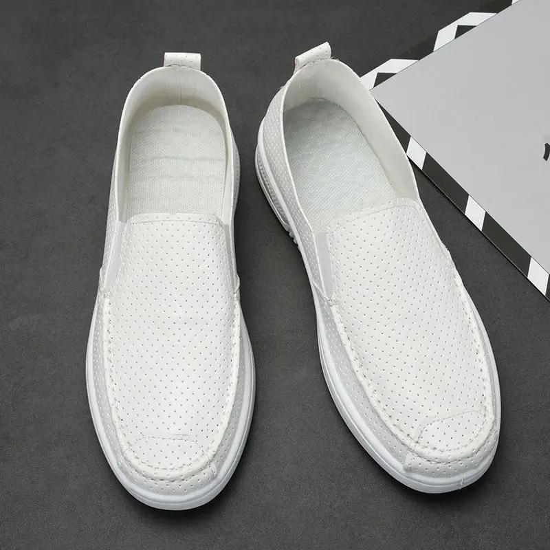 

Fashion Flat White Men s Leather Shoes Breathable Legitimate Common Social Slip-on Designer Classic Original Elegant Pu Male Casual Shoe 38