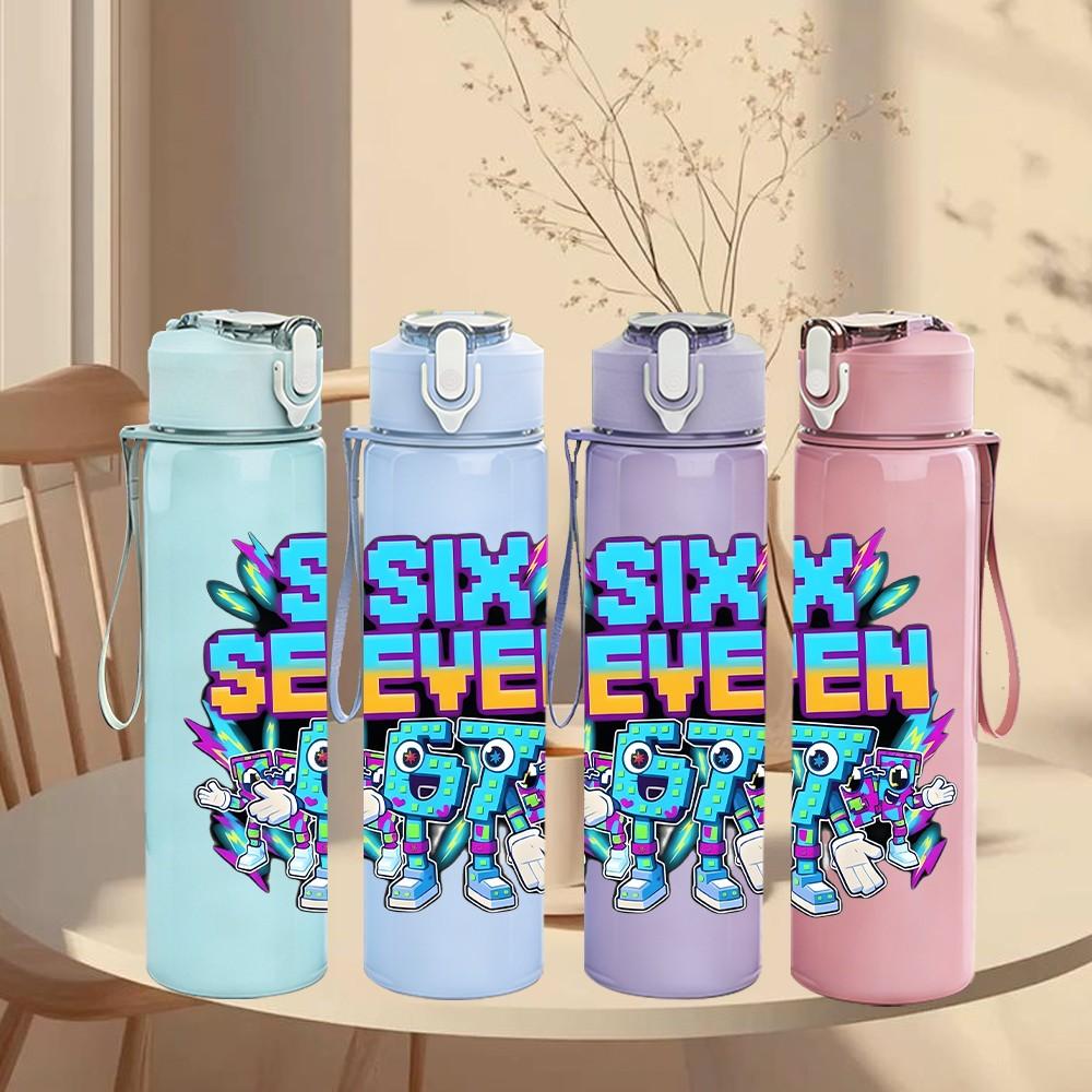 1PC Sixty Seven Retro Number Pop Badge Print 750ml Color Plastic Sports Water Bottle Leakproof Flip Straw Lid Suitable for Sports Office Home Use