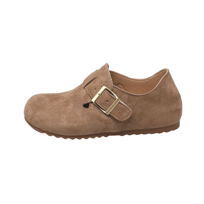 Retro Inner Height Increase Flat Bottom Women's New Comfortable and Lightweight Belt Buckle One Pedal Single Shoe