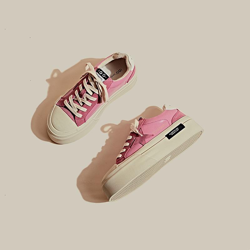 Genuine Leather Skate Shoes Women's  Spring New Trendy Thick Bottom Increased Stars Casual All-match Sports Shoes