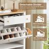 Modern Shoe Cabinet with Drawer, 2 Flaps, Adjustable Shelves and Metal Handles, White/Wood Look, for Hallway & Entryway, 50 x 24 x 95 cm