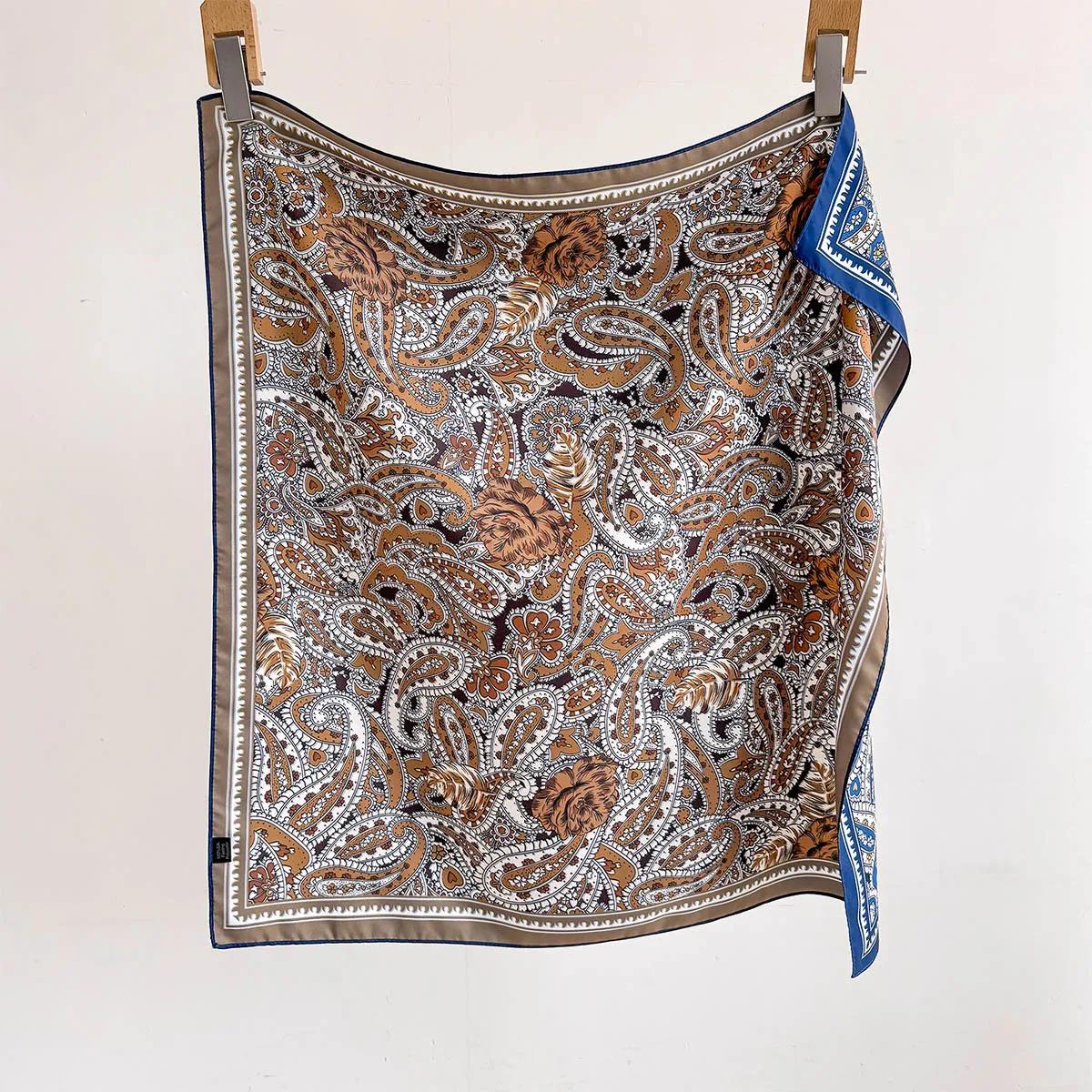 

Роскошный квадратный шарф из искусственного шелка Женский двусторонний принт Шейный платок Банданы Фуляр Пейсли Повязки для волос Шали Накидки 70x70cm