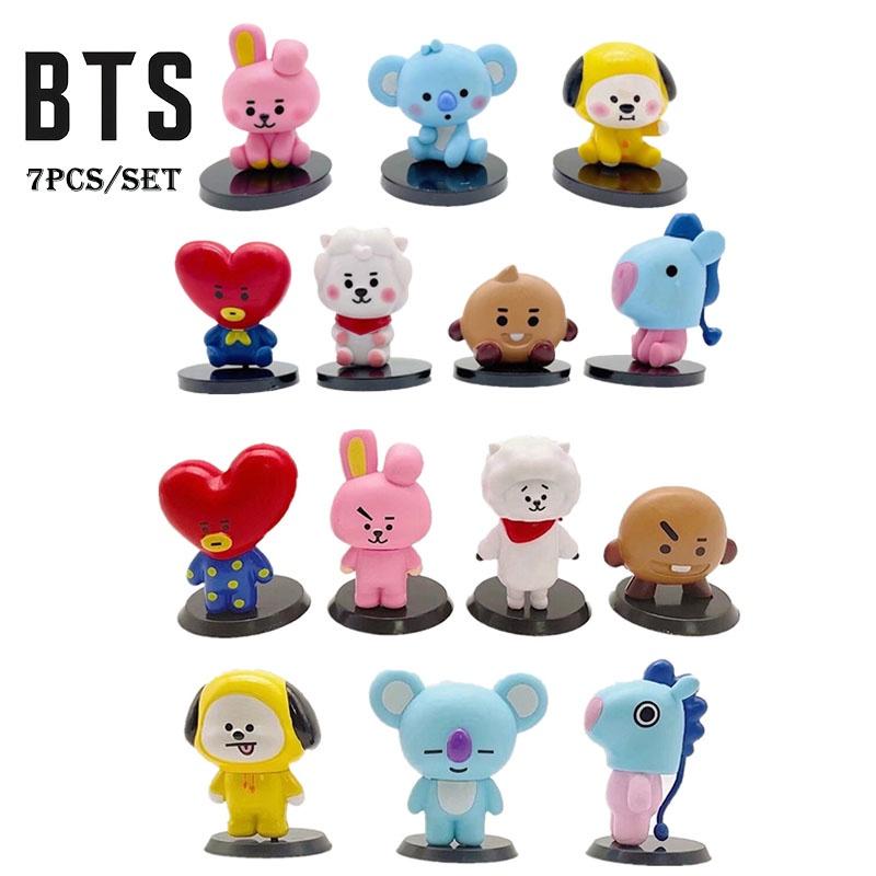 Bts Bt21 7pcs/set Baby Monitor Figures Ornaments Cake Topper Toys Gift