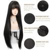 WTB Peluca Sintética Larga Lisa Negra Moda Femenina Flequillo Recto Fiesta Lolita Halloween Peluca Larga Lisa