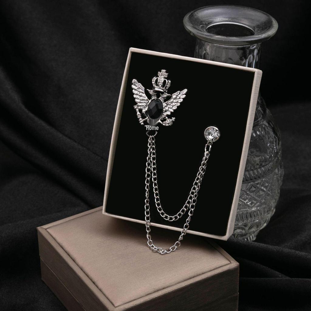 European & American Fashion Double Layer Chain Brooch - British Court Style Cross & Note Design for Men