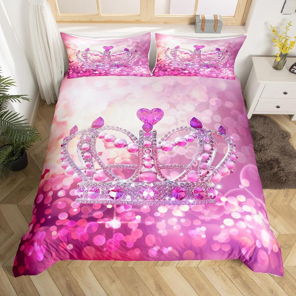 Crystal Duvet Cover for Kids Queen Lightweight Quilt Cover with 2 Pillowcase Ice Crystal Winter Themed Bedding Sets No Comforter