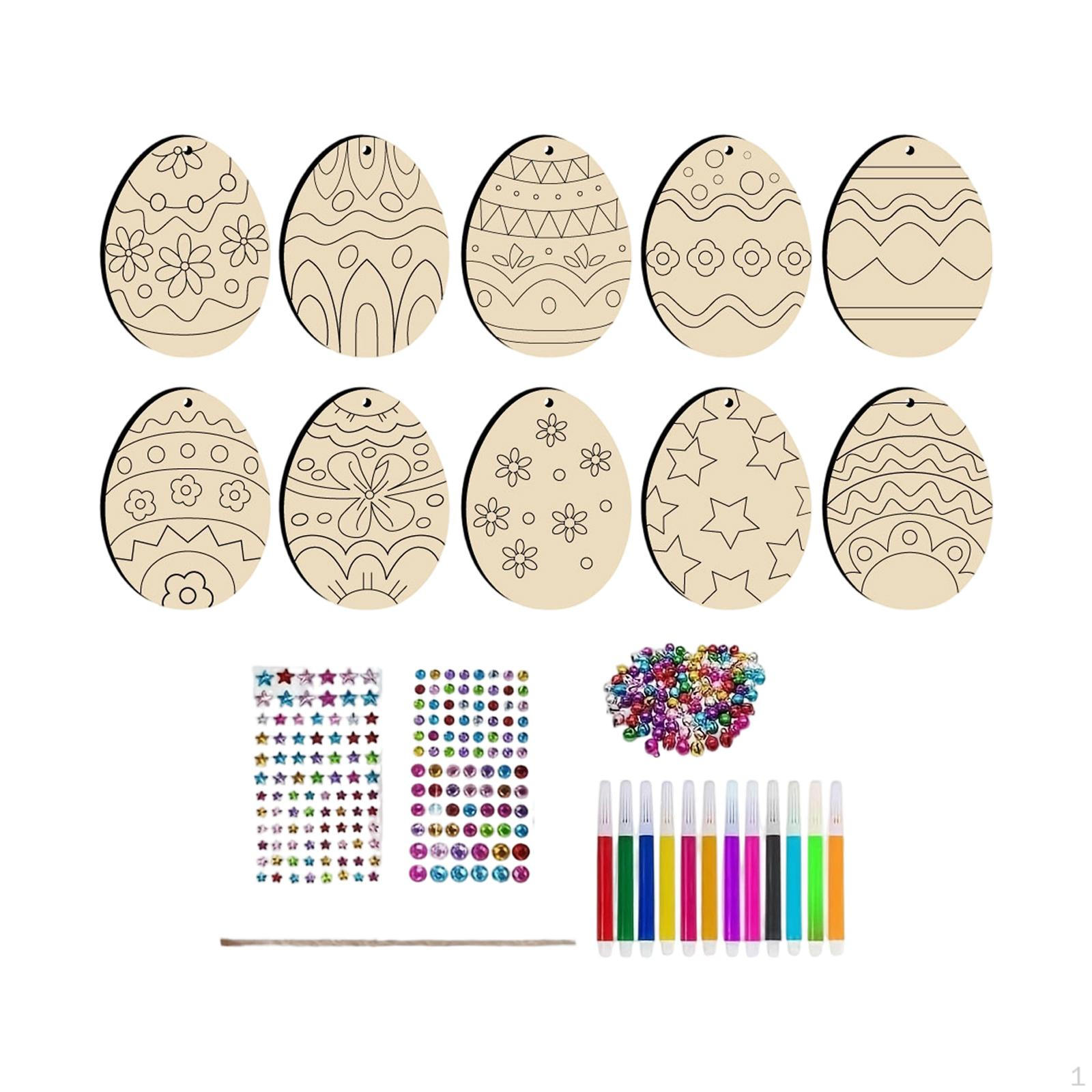 

24 Pieces Easter Cutouts Wooden Ornaments Hanging Egg Unfinished Craft DIY Pendant with Style B