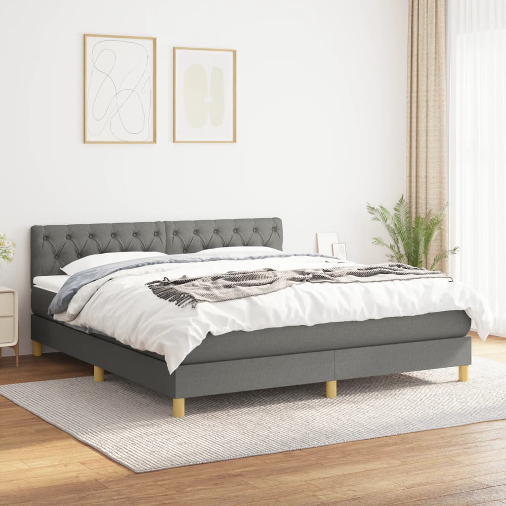 Box Spring Bed with Mattress Dark Gray 160 x 200 cm Fabric