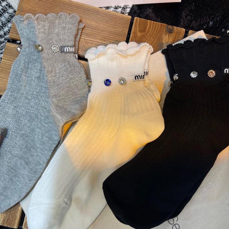 Elegant For Women European Light Luxury Trend Heel M Letter Cotton Soskcs Personality Set Diamond Mesh Breathable Lovely Sweet